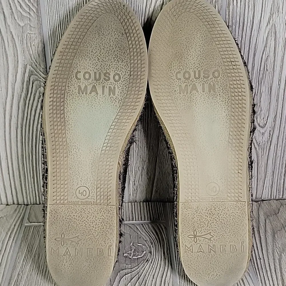 Manebi Black Speckled Calf Fur Flat Espadrille Slip On Shoes Womens  40 US 9